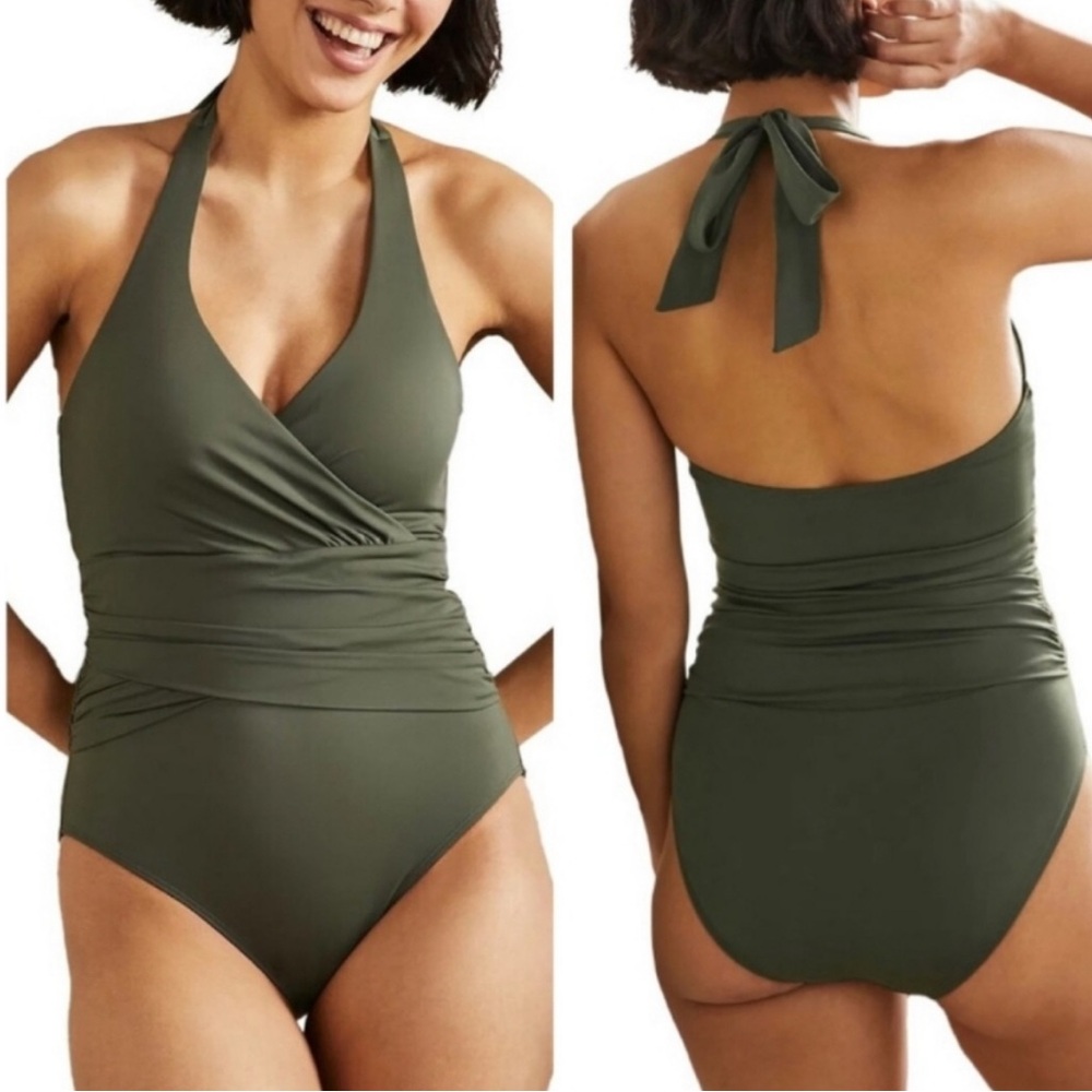 Olive Green Halter One-Piece Swimsuit